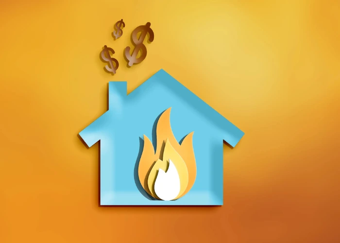 آتش در خانه و دود به صورت علامت دلار